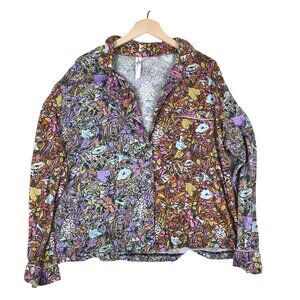 *1 Flaw* Anthropologie XL Button-Front Blouse Multicolor Floral Pajama